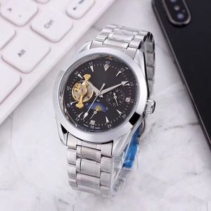 Montres pour hommes d'affaires de luxe Montres-bracelets de marque supérieure Bracelet en acier inoxydable Mouvement automatique mécanique Montre à volant d'inertie de phase de lune pour hommes Relogios de cadeau de fête des pères