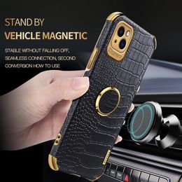 Top Quality Duxury Business Leather Crocodile Texture Phone Case met magnetische ringbeugel voor iPhone 14 13 12 11 Pro Max XS XR 6 Plus Beschermende hoesjes