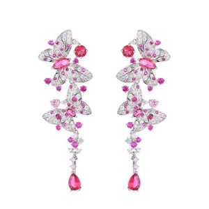 papillon de luxe boucle d'oreille designer pour femme S925 argent post party rose AAA zircone argent blanc diamant boucles d'oreilles mariage sud-américain bijoux de fiançailles