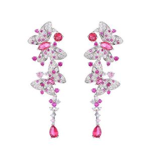 Diseñador de aretes colgantes de mariposa de lujo para mujer S925 Plata post fiesta rosa AAA circonita plata aretes de diamantes blancos Sur Am321v