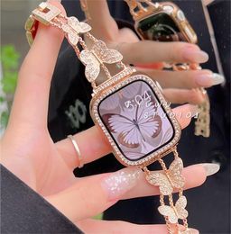 Luxury Butterfly Diamond iWatch Straps Cinturini per Apple Watch Band 49mm 41mm 45mm 42mm 38mm 40mm 44mm 22mm iwatch8 2 SE 7 6 3 4 5 ultra Designer elegante braccialetto