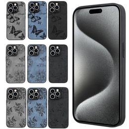 Luxe vlinderbloem pu lederen kisten voor iPhone 15 pro max 14 plus 13 12 11 x xs xr 8 7 harde pc tpu mode bloemen rose sakura smart mobiele mobiele telefoon achteromslag huid