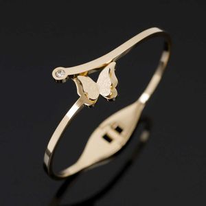 Bracelets de luxe en forme de papillon avec strass, en acier inoxydable, couleur or, pour femmes, filles, bijoux de mariage, Q0719
