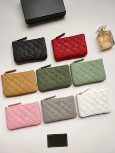 Luxe c merk modeontwerper dames kaarthouder portemonnees vouwflap klassiek patroon kaviaar lamsvacht groothandel vrouw kleine mini pure kleur kiezelleer met dozen