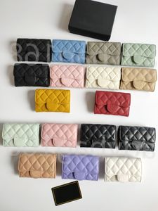 Luxe c c merk modeontwerper dames kaarthouders portemonnee vouwflap klassiek patroon kaviaar lamsvacht groothandel vrouw kleine mini pure kleur kiezelleer met doos