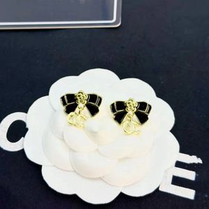 Boucles d'oreilles de marque de luxe avec lettre C, boucles d'oreilles rétro en bronze et pierre de cristal, bijoux de fête pour femmes