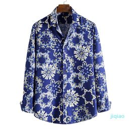 Luxury-Camisas Florales De Manga Larga 2022 Para Hombres Estampadas Con Flores Corte Delgado Cami Chemises décontractées pour hommes