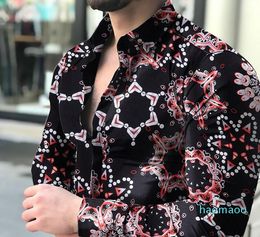 Luxe-Camisas Florales de Manga Para Hombres Estampadas Con Flores Corte Delgado Cami Heren Casual Shirts