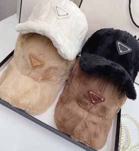 Casquette de luxe avec logo triangulaire en cuir, chapeau chaud et épais en peluche, casquette de baseball unisexe 9009558