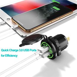 Luxe auto 12v / 24 auto-usb-laders voedingsadapter snel opladen Qc 3.0 dubbele poorten met houder waterdicht auto-accessoires universeel