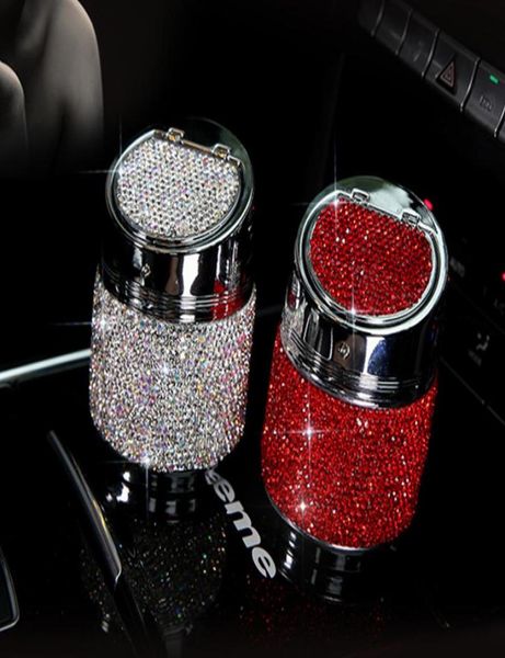 Cenicero de lujo para coche, Cenicero automático de Color dorado blanco y cristal brillante con cubierta para coche, gran regalo para mujeres y niñas 3643721