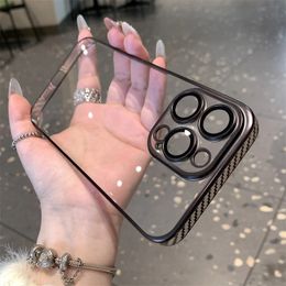 Marco de recubrimiento de fibra de fibra de carbono de lujo PC transparente Case dura para iPhone 15 14 más 13 12 Pro Max con portada de choque de películas de lente