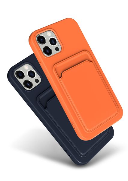 Fundas de teléfono con tarjetero de lujo para iPhone 14, iPhone 13, 12 Mini, 11 Pro XS Max X XR 8 7 Plus SE2, funda suave de silicona líquida a la moda