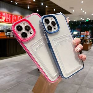 Funda de lujo para teléfono con ranura para tarjetas, funda transparente de TPU suave a prueba de golpes para iPhone 11, 12, 13, 14, 15 Pro Max, 14, 15 Plus