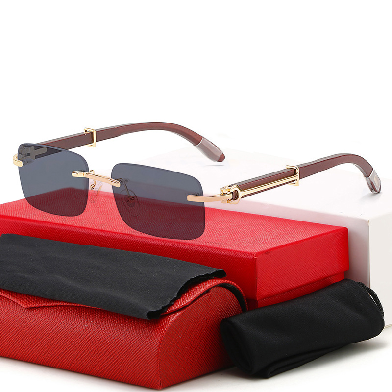 Luksusowe męskie okulary przeciwsłoneczne Carti drewniane nogawki łuk okulary przeciwsłoneczne kompozytowe metalowe bezramowe oprawki optyczne klasyczne prostokątne kwadratowe złote designerskie damskie okulary przeciwsłoneczne