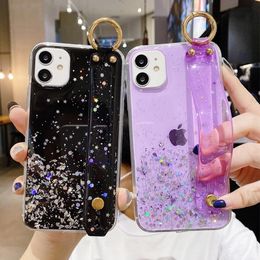 Luxury cases Bling Glitter Wrist Strap Phone Case For iPhone 12 11 13 14 Pro Max XR XS Max X 7 8 Plus 11 13Pro 14 Soft Transparent Back Cover