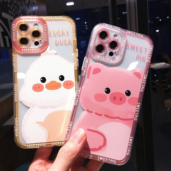 Coque de téléphone transparente avec motif Animal de dessin animé, étui de luxe pour iPhone 11 12 13 14 Pro Max XS X XR Max 7 8 Plus SE, mignon pare-chocs arrière