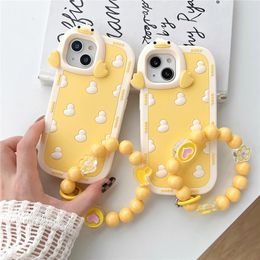 Luxe gevallen Cartoon Super leuke 3D eend camera armband siliconen telefoon case voor iphone 14 Pro Max 11 12Pro 13 plus zachte schokbestendige cover