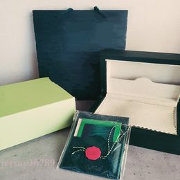 Luxury cases Designer Topboxen Dark Green Watch Box Gift Woody Case horloges Boekje kaarttags en papieren in Engelse Zwitserse horlogesboxes AAA