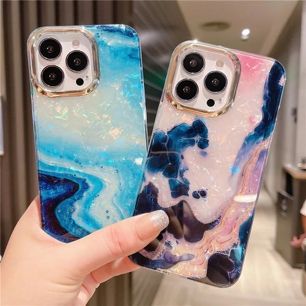 Étuis de luxe pour iPhone 14 13 Pro Max Glitter Dream Shell Crack Marble Phone Case 12 11 Pro XS XR 7 8 Plus 14 Housse Antichoc