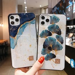 Coque de luxe en feuille d'or pour iPhone, compatible modèles 11, 12, 13, 14, mini Pro Max, XS, X, XR, 7, 8, SE, antichoc, feuille d'arbre