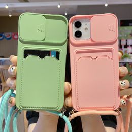 Luxury cases Ins Candy Silicone Card Holder Wallet Lanyard telefoonhoesje voor iPhone 13 Pro Max 14 iPhone 14plus Crossbody riem Soft Cover