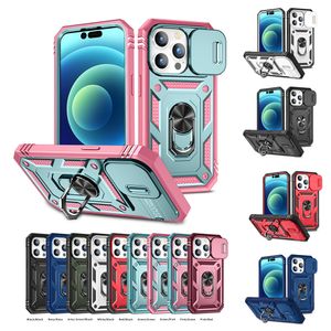 Étuis pour téléphones portables Luxe Kickstand Sergent Pushs Window Lens Magnetic Shell Fold Ring Stand Protective Case Anti-fall Back Cover for iPhone 14 Pro Max Plus 13 12 11 XS X