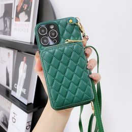 Luxe cases rhombic mini -portemonnee schouderketting ketting voor iPhone 14 plus 13 12 11 pro max cover luxe pu lederen lanyard crossbody telefoontas