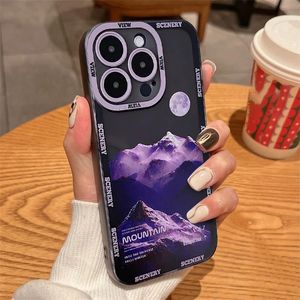 Étuis de luxe Snow Mountain Sunset Phone Case pour iPhone 14 13 12 11Pro Max XR X XS Max 14Plus Soft Antichoc Pare-chocs Acrylique Couverture arrière transparente