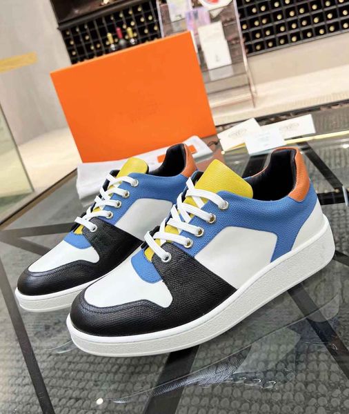 Luxury Casual Low-Top Freestyle Sneaker Chaussures Men Orange Rubber Sole Sole en cuir de chèvre Walking Wholesale Comfort Runner Sporty EU38-46