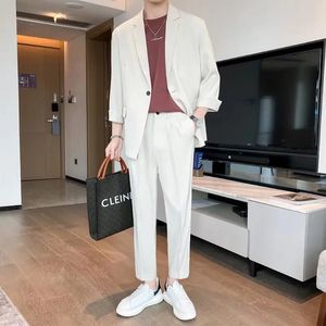 Luxury Casual Men Suit Veste Setwear Streetwear Elegant Korean Solid 2 Piece With Pantal