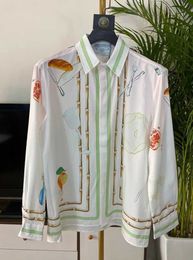 Camisa informal de lujo para hombre, camiseta de manga larga, camisas de seda hawaiana de diseñador Casablan, camisas tipo polo con solapa de negocios, chaqueta tipo cárdigan con botones
