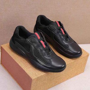 Chaussures décontractées de luxe pour hommes Sneaker American Cup Technical Tissu de tissu brevet Lacet Up Outdoor Runner Trainers Rubber Sole 38-46
