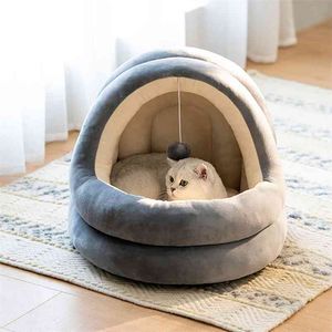 Luxe kat grot bed microfiber indoor huisdier tent warm zacht kussen gezellig huis slaapbedden nest voor katten Kitty kleine medium honden 210722