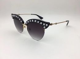 Luxuriöse Cateye-Sonnenbrille für Damen, Markendesigner, 0212S, Katzenaugen-Sonnenbrille für Damen, perlmuttartiger Sommerstil, UV-Schutz, Sonnenglas, mit Etui