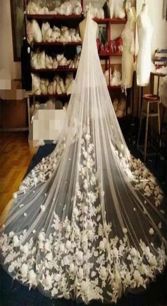 Veaux de mariage de la cathédrale de luxe avec peigne une couche de fleurs appliqués longs de mariée coutume maquérir 3m de long accessoires de mariée 3m de large8192686