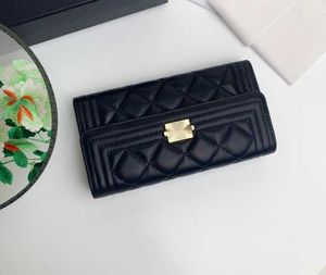 Luxe CC Brand Letter Wallets Plaid Chain Clutch 2958 Lambskin Diamond Patroon Pouch Dames LE Boy Long Wallet Caviar Leather Lederen Zipper Puritch