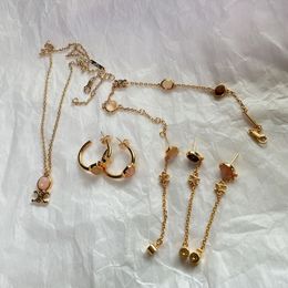 Luxe CE Brand Tigereye Stone Bracelet oorbellen ketting set sieraden voor vrouwen 18k gouden retro vintage mooie roze kristallen oorbel armbanden kettingen cadeau