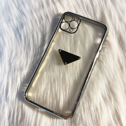 Estuche para teléfono celular de lujo Estuche para iPhone Diseñadores transparentes Triángulo Marco plateado para IPhone14 Pro Max Plus 13promax 12 Mini Xs Xr 7 8p