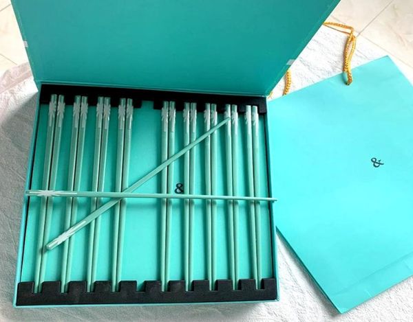 Chopsticks de cerámica de lujo Fashion Waterware chino diseñador con caja Blue202222262723