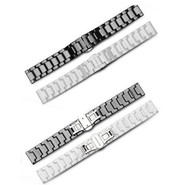 Bracelets de montre en céramique de luxe 20mm 22mm avec fermoir papillon bracelet de montre pour Samsung Gear bandes de sport bracelet de poignet avec épingles
