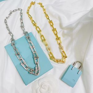 Cadenas de lujo para mujer, Hardware de marca de diseñador, candado de cubo de cristal de bambú, collares con colgante de cadena gruesa, joyería de moda