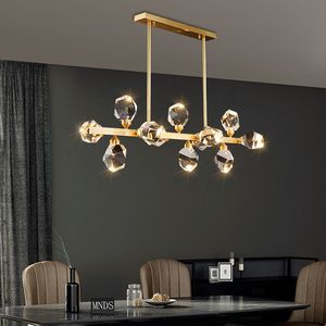 Lustre de luxe éclairage intérieur pour salon Rectangle or brossé lampe suspendue lustres en Cristal LED Lustre en Cristal