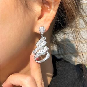 Charme de luxe AAA zircon cubique or serpent forme diamant concepteur boucle d'oreille pour femme fête cuivre plaqué argent sud-américain mariée mariage boucles d'oreilles cadeau