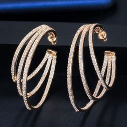 Charme de luxe grand créateur de boucles d'oreilles en or avec diamants pour femme fête ronde AAA zircon cubique sud-américain cuivre 925 argent Sterling Post boucles d'oreilles cadeau d'anniversaire