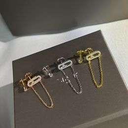 Luxe charme oorbellen verplaatsen merkontwerper verplaatsbare holle zirkon gouden ketting drop oorbellen voor vrouwen sieraden feestcadeau