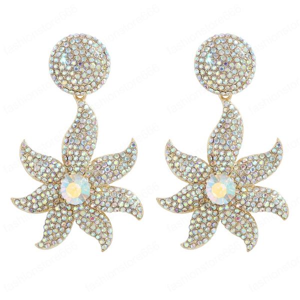 Boucles d'oreilles pendantes en forme d'étoile de mer pour femmes, breloque de luxe, strass brillant, cristal doré, métal, bijoux de fête