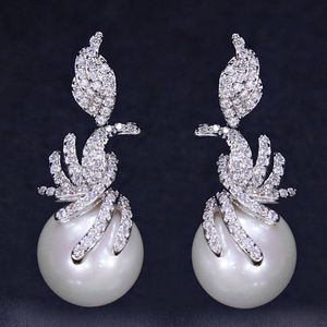 Créateur de boucles d'oreilles en perles de luxe pour femme AAA Zircon cubique plaqué argent goutte d'eau sud-américaine boucles d'oreilles en diamant blanc bijoux pour femmes adolescentes cadeau