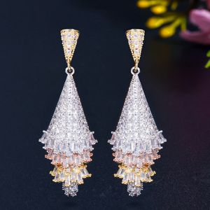 Luxe charme jupe diamant boucle d'oreille designer pour femme fête sud-américaine AAA Cubic Zirconia cuivre mariée mariage fiançailles or argent boucles d'oreilles cadeau taille 4.6 cm