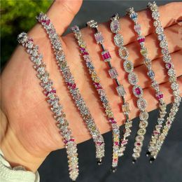 encanto tenis pulsera de diseñador mujer joyería de lujo pulseras de plata de ley 925 para mujer rosa circonita blanca amor cadena de diamantes niñas caja de regalo del día de san valentín